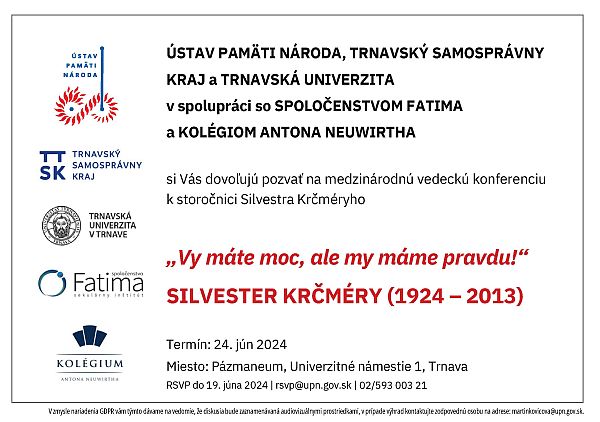 Pozvánka na konferenciu k 100. výročiu narodenia Silvestra Krčméryho
