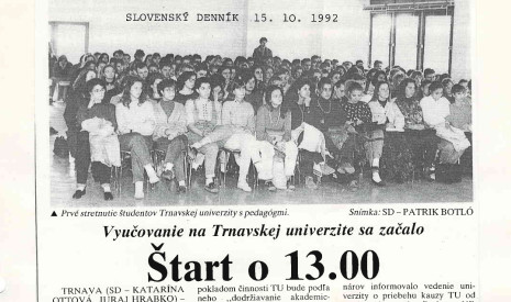 Prvý deň výučby na Trnavskej univerzite 14. október 1992