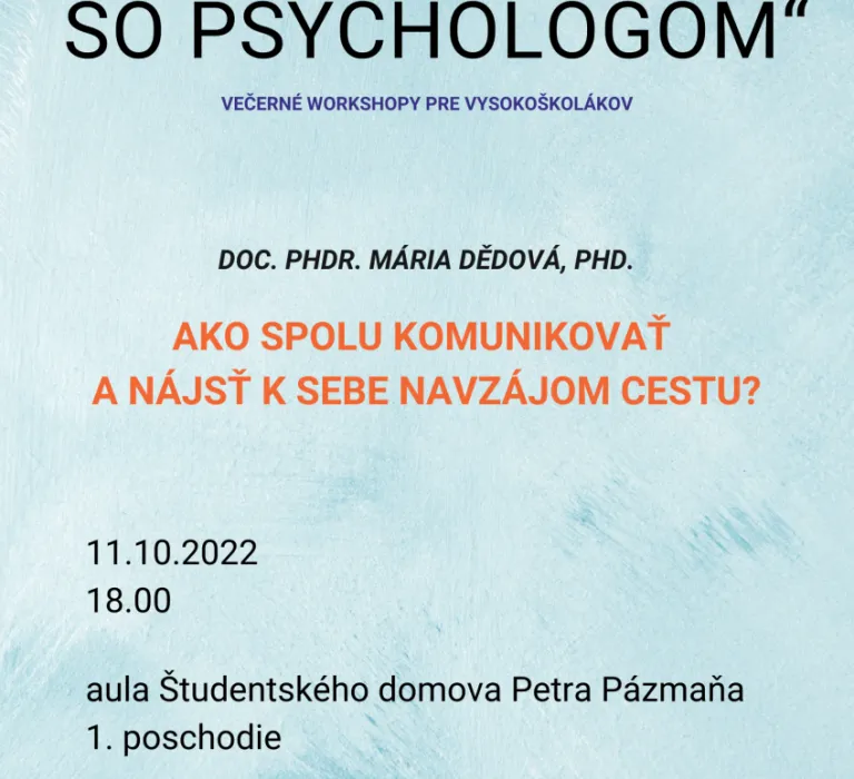 "Na slovíčko so psychológom", večerné workshopy pre študentov