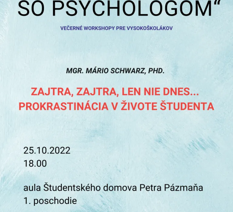 "Na slovíčko so psychológom", večerné workshopy pre študentov