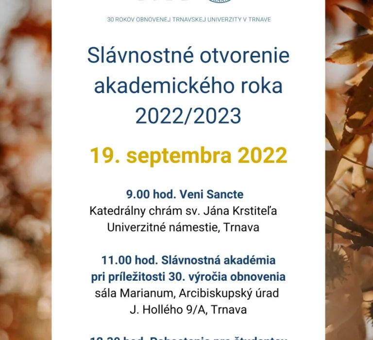 Slávnostné otvorenie akademického roka 2022/23 TRUNI TRNAVA UNIVERSITY