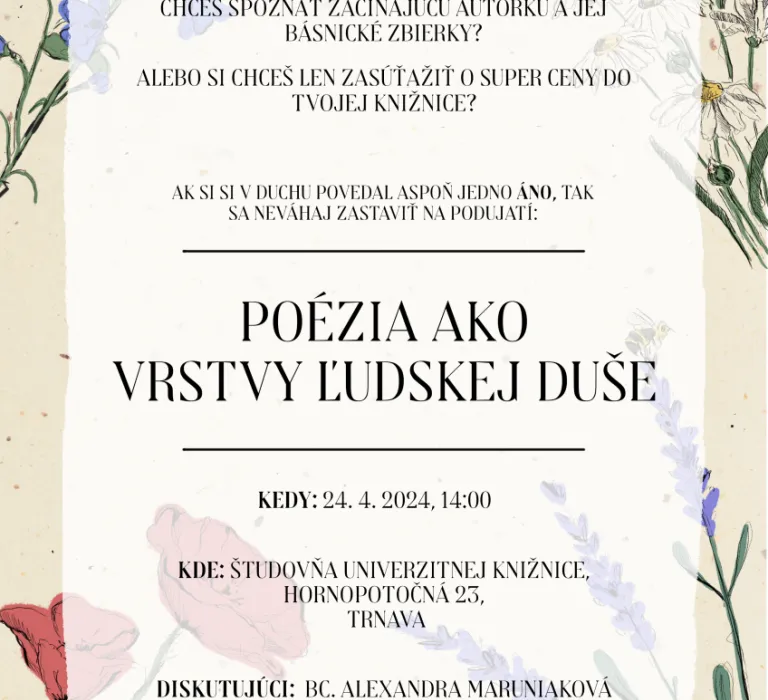 Poézia ako vrstvy ľudskej duše, pozvánka, akcia Trnava, Trnavská univerzita